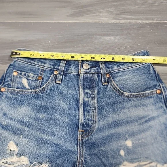 Levi's 501 Denim‎ Shorts Premium Button Fly Distressed Cut Off Size 25 - Picture 13 of 13